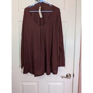 Bloomchic Waffle Knit Maroon V-neck top 4x